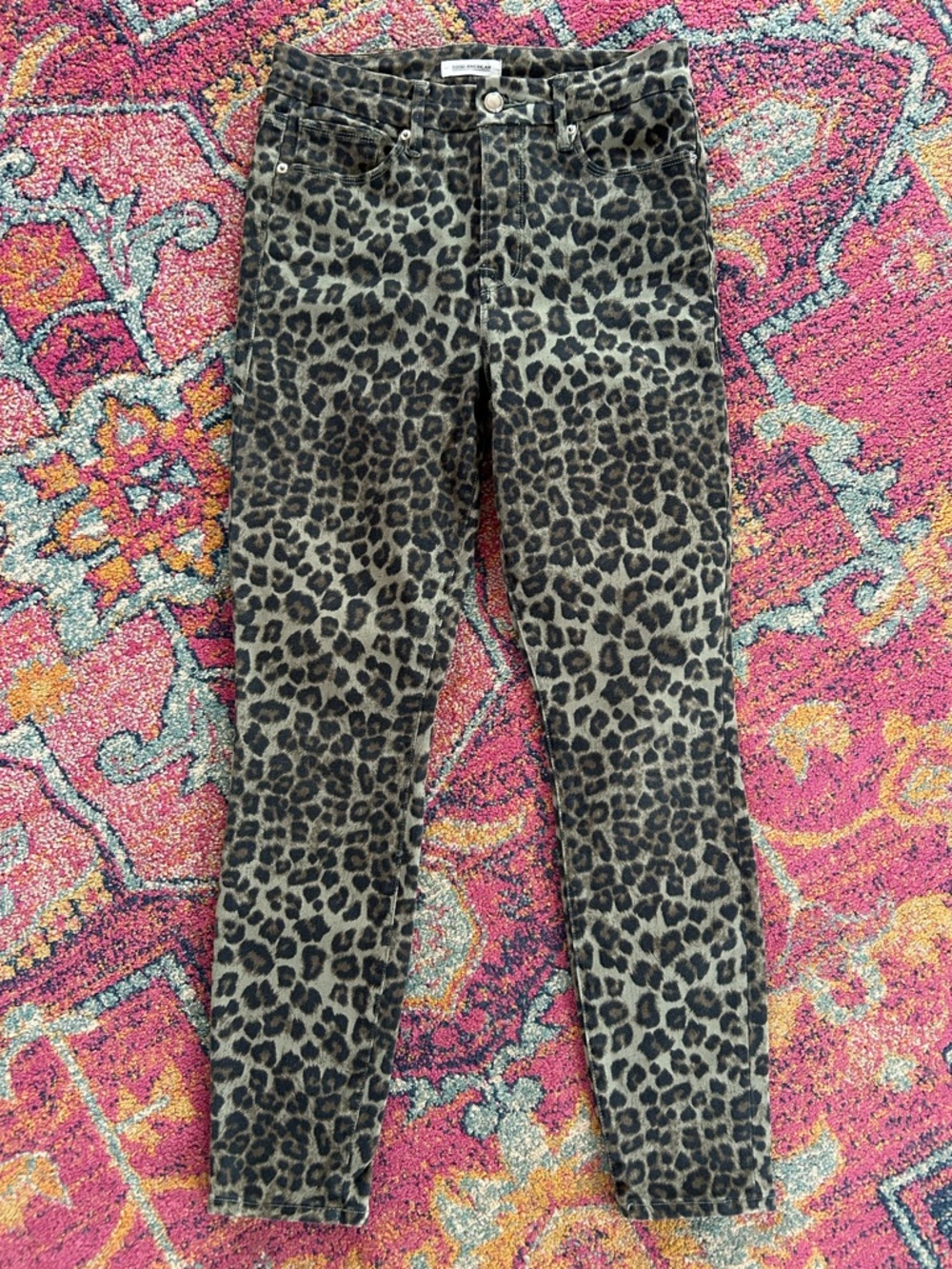 Good American | Women’s Olive Green/Black Leopard Print Good Waist Crop Jeans 28 - Picture 3 of 16